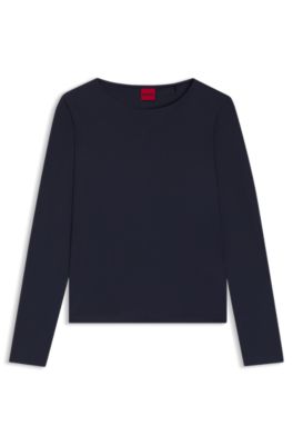 Top de punto el&aacute;stico con logo apilado estampado, Azul oscuro