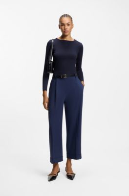 Top de punto el&aacute;stico con logo apilado estampado, Azul oscuro