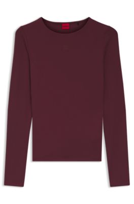 Top de punto el&aacute;stico con logo apilado estampado, Rojo oscuro