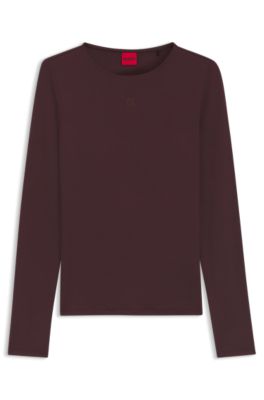 Stretch-jersey top with stacked-logo print, Brown