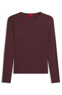 Stretch-jersey top with stacked-logo print, Brown