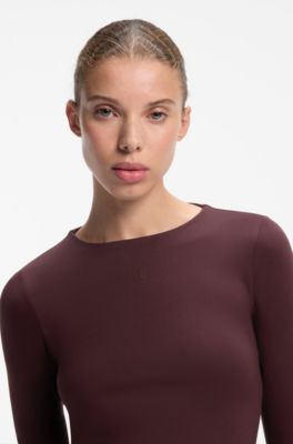 Stretch-jersey top with stacked-logo print, Brown