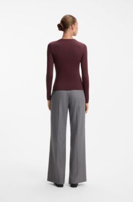 Stretch-jersey top with stacked-logo print, Brown