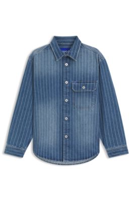 Camisa oversize fit en denim azul a rayas, Azul
