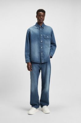 Chemise Oversize en denim bleu &agrave; rayures, Bleu