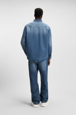 Camisa oversize fit en denim azul a rayas, Azul