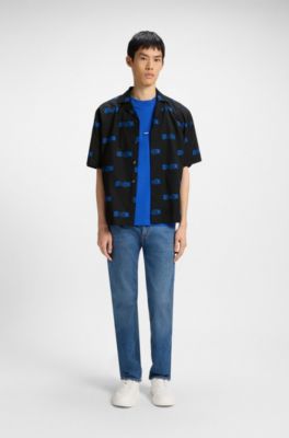 Logo-print relaxed-fit shirt in cotton poplin, Black