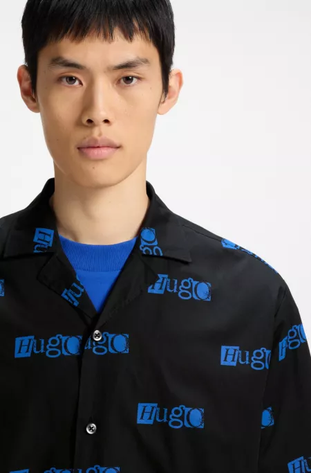 Logo-print relaxed-fit shirt in cotton poplin