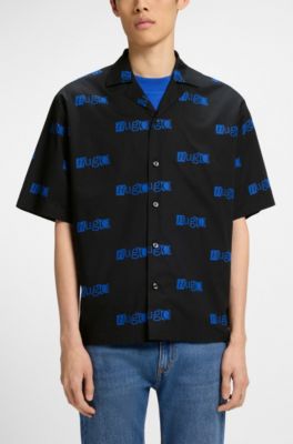 Logo-print relaxed-fit shirt in cotton poplin, Black