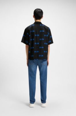 Logo-print relaxed-fit shirt in cotton poplin, Black