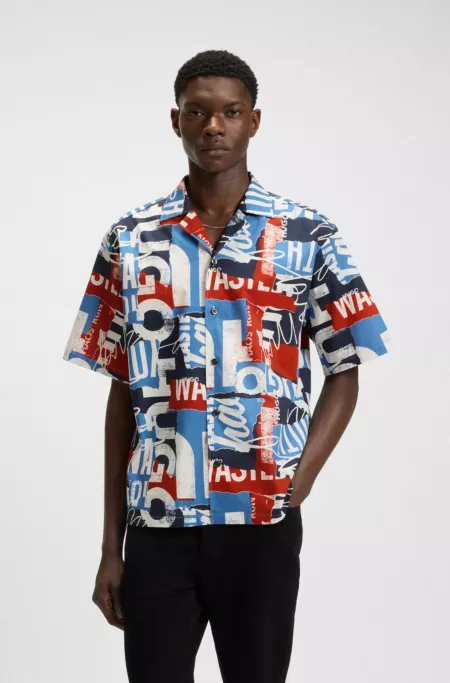 Logo-print relaxed-fit shirt in cotton poplin