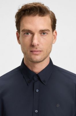 Camisa slim fit con monograma Double&nbsp;B, Azul oscuro