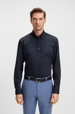 Slim-fit shirt with Double B monogram, Dark Blue