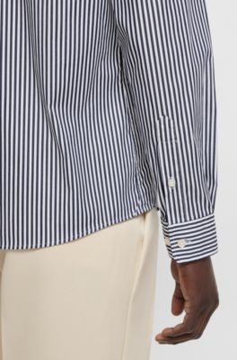 Chemise Slim en coton m&eacute;lang&eacute; &agrave; rayure, Bleu fonc&eacute;