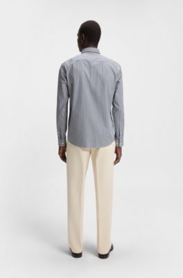 Camisa slim fit de algod&oacute;n a rayas, Azul oscuro