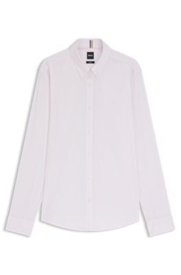 Chemise Slim en coton m&eacute;lang&eacute; &agrave; rayure, Rose clair