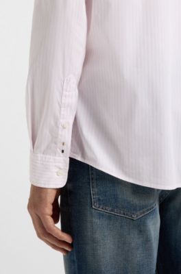 Camisa slim fit de algod&oacute;n a rayas, Rosa claro