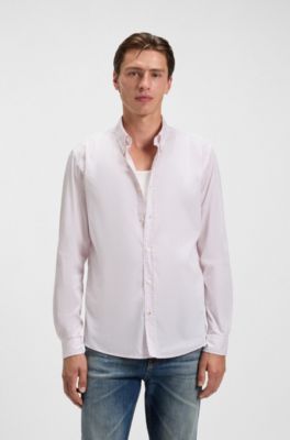 Camisa slim fit de algod&oacute;n a rayas, Pink