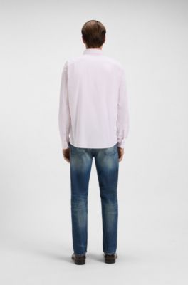 Camisa slim fit de algod&oacute;n a rayas, Rosa claro