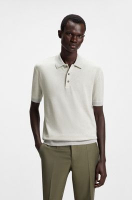 Polo en coton et soie &agrave; la finition merceris&eacute;e, Blanc
