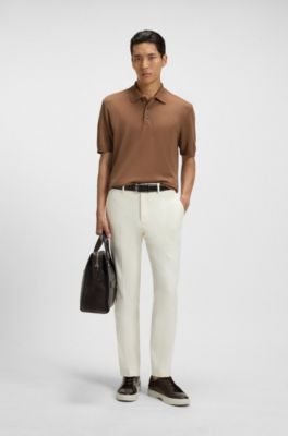 Regular Fit cotton-silk polo shirt with mercerised finish, Brown