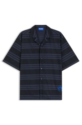 Striped relaxed-fit shirt in cotton poplin, Dark Blue