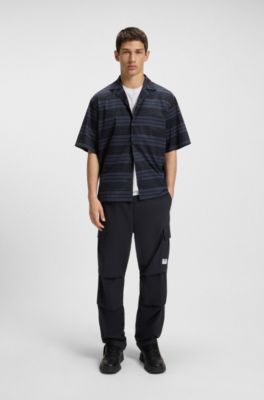 Chemise Relaxed en popeline de coton &agrave; rayures, Bleu fonc&eacute;