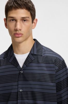 Camisa relaxed fit en popel&iacute;n de algod&oacute;n a rayas, Azul oscuro