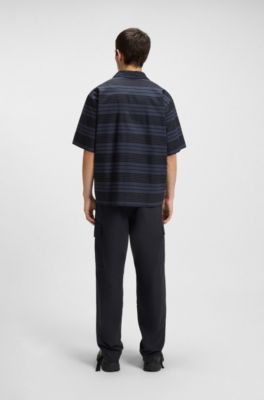 Chemise Relaxed en popeline de coton &agrave; rayures, Bleu fonc&eacute;