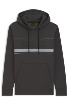 Sudadera con capucha de algod&oacute;n con detalles de rayas, Gris oscuro