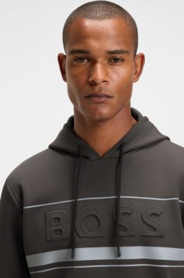 Sudadera con capucha de algod&oacute;n con detalles de rayas, Gris oscuro