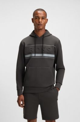 Sudadera con capucha de algod&oacute;n con detalles de rayas, Gris oscuro