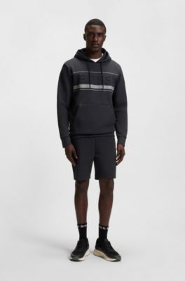 Sudadera con capucha de algod&oacute;n con detalles de rayas, Azul oscuro