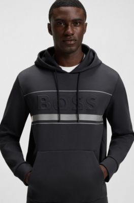 Sudadera con capucha de algod&oacute;n con detalles de rayas, Azul oscuro