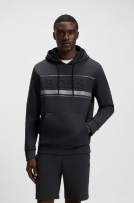 Stripe-detail hoodie in a cotton blend, Dark Blue