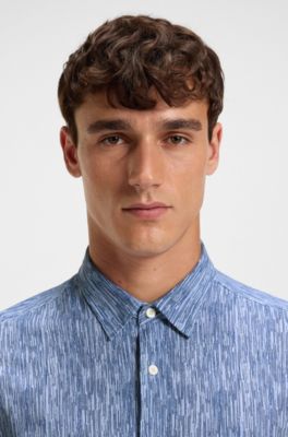Slim-fit shirt in Italian-made performance-stretch fabric, Light Blue