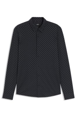Chemise Slim imprim&eacute;e en tissu italien stretch performant, Noir