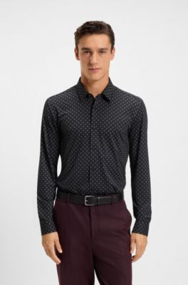 Chemise Slim imprim&eacute;e en tissu italien stretch performant, Noir