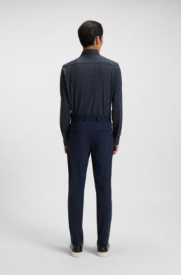 Camisa slim fit estampada de tejido el&aacute;stico t&eacute;cnico italiano, Azul oscuro