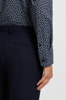 Performance-stretch slim-fit shirt in Italian fabric, Dark Blue