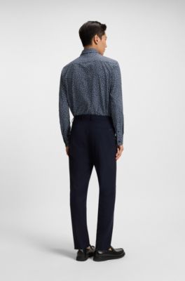 Camisa slim fit estampada de tejido el&aacute;stico t&eacute;cnico italiano, Azul oscuro