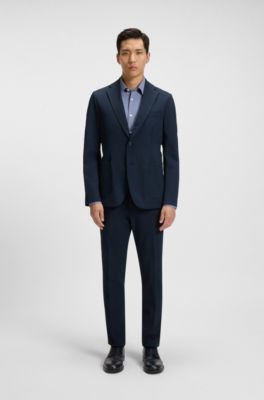 Performance-stretch slim-fit shirt in Italian jacquard, Dark Blue