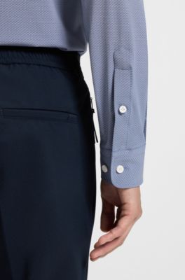 Performance-stretch slim-fit shirt in Italian jacquard, Dark Blue