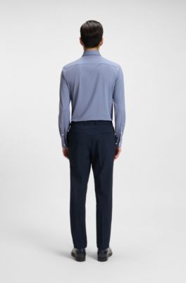 Performance-stretch slim-fit shirt in Italian jacquard, Dark Blue