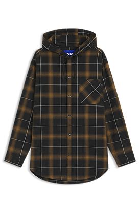 Hooded oversize-fit overshirt in checked cotton