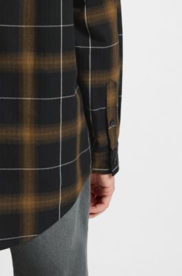 Surchemise Oversize en coton &agrave; carreaux avec capuche, Fantaisie