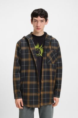 Sobrecamisa oversize fit con capucha de algod&oacute;n a cuadros, Fantas&iacute;a