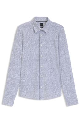 Camisa slim fit en punto t&eacute;cnico el&aacute;stico estampado, Azul oscuro