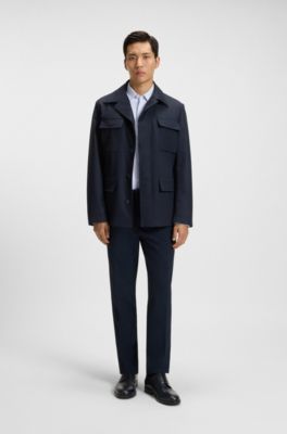 Printed slim-fit shirt in performance-stretch jersey, Light Blue