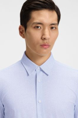Camisa slim fit en punto t&eacute;cnico el&aacute;stico estampado, Celeste